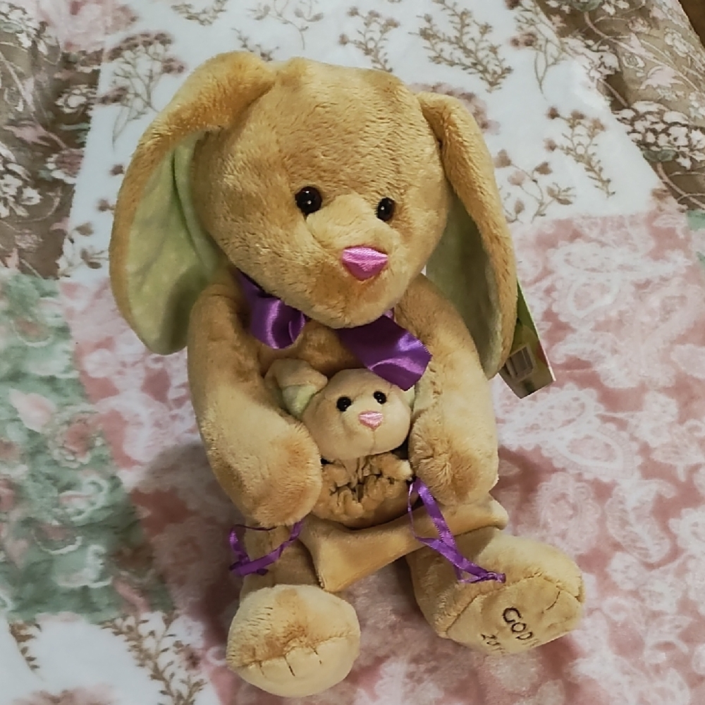 Gund Tan Plush‎ Bunny with Purple Ribbon
